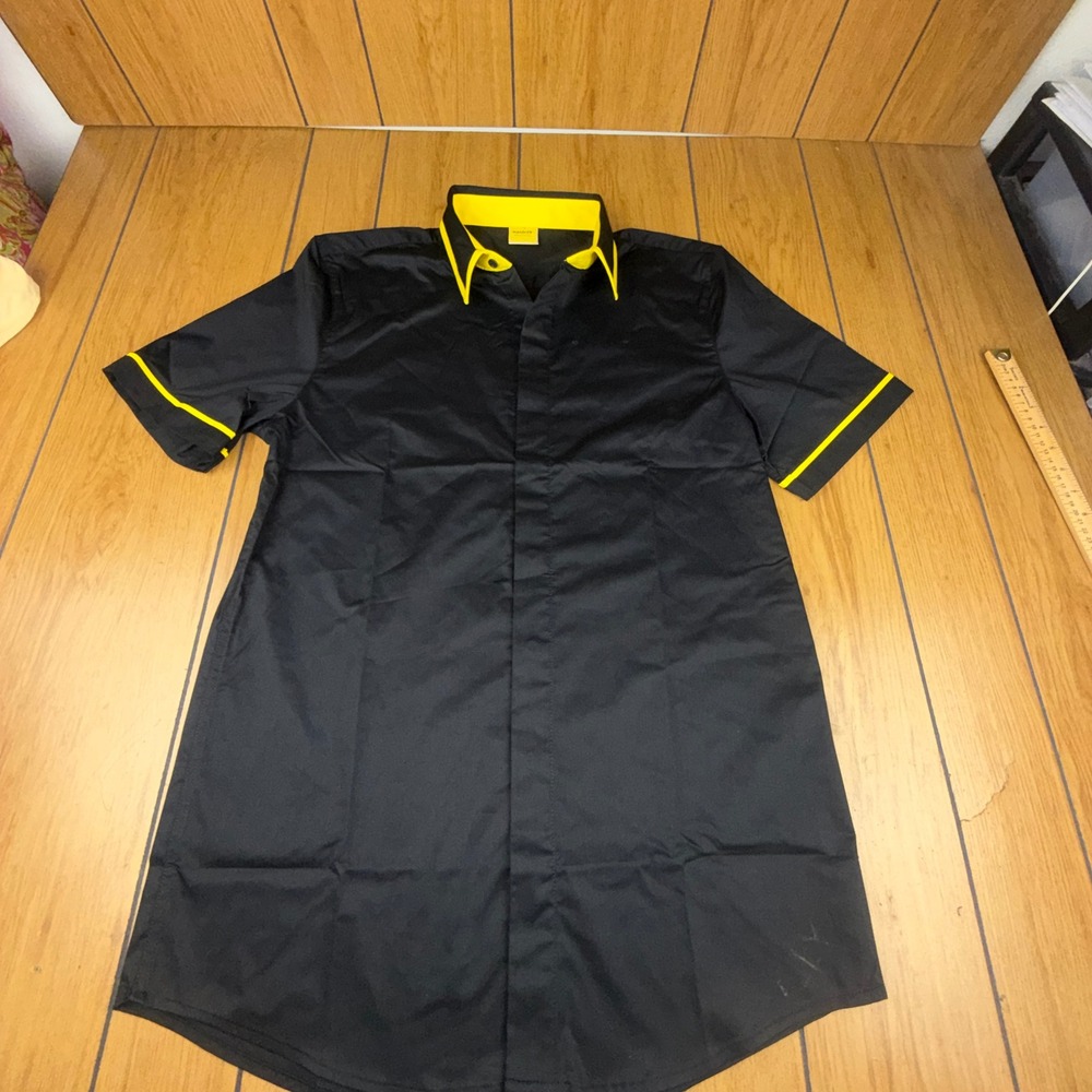 Spirit Men's L Tall Black Yellow Trim Short Sleeve‎ Button Down Work Shirt